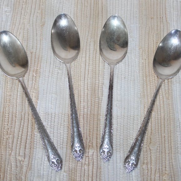 VTG HOLMES & EDWARDS SP IS '37 LOVELY LADY SOLID SERVING SPOONS SET of (4) FLATW - Picture 1 of 12